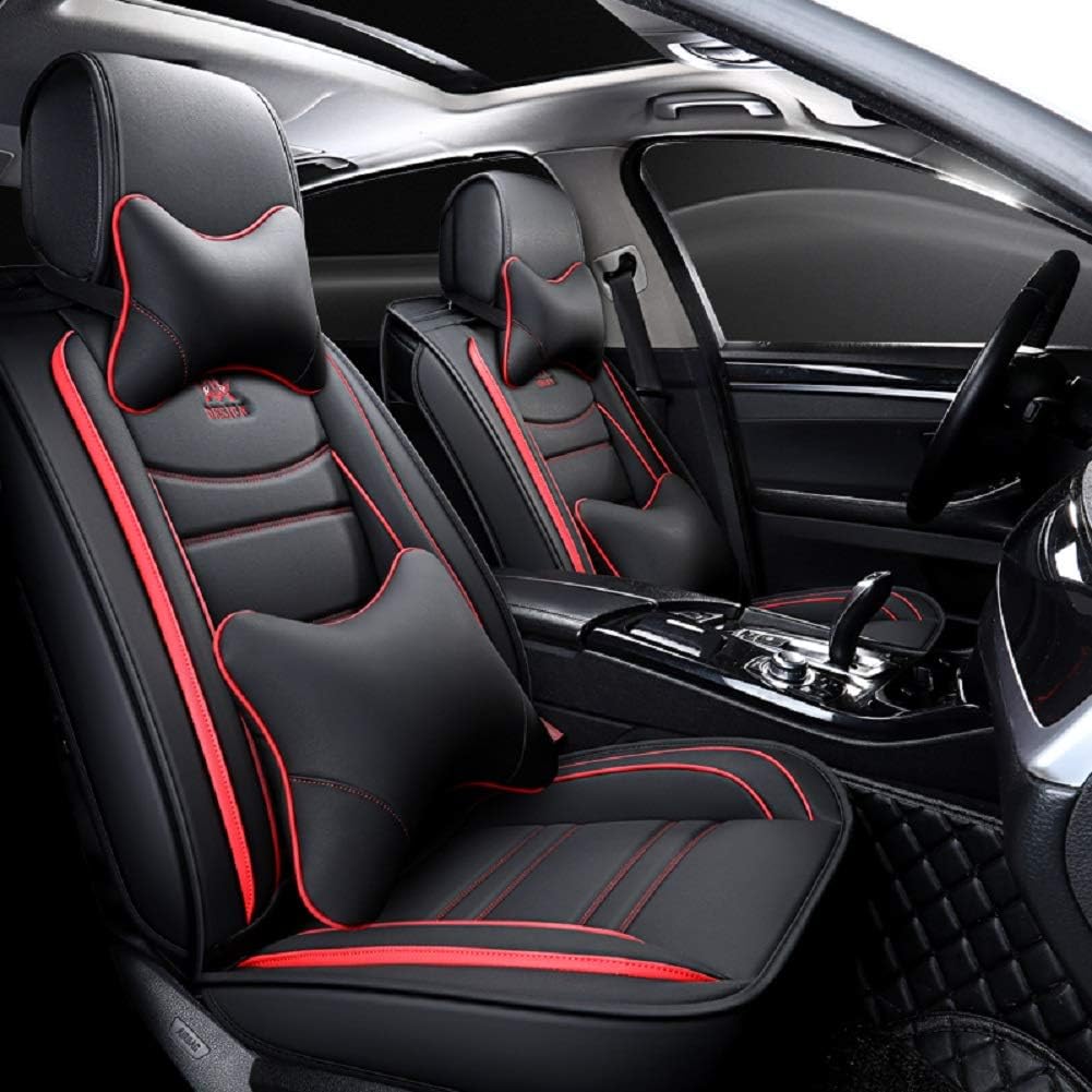 Leather Car Seat Covers 5 Seats Full Set Black Pink S580