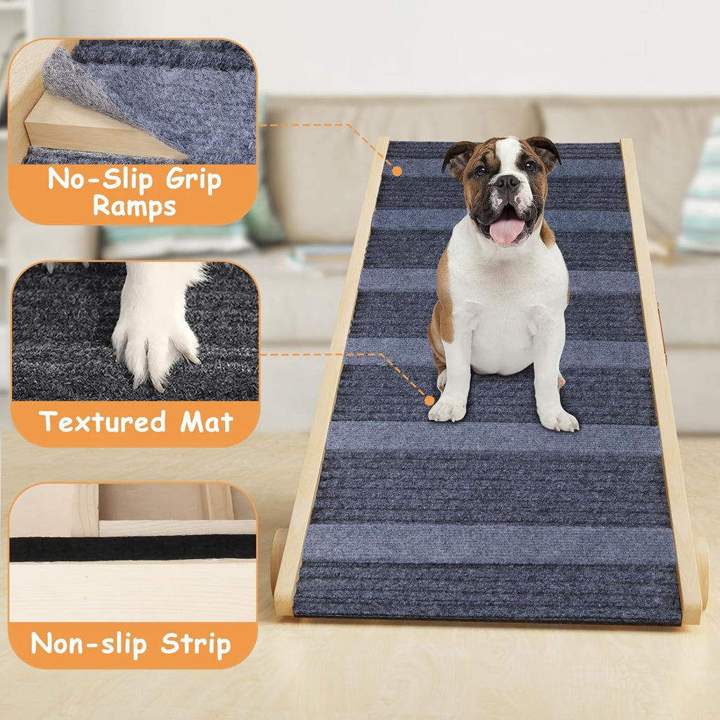 Folding Wooden Pet Ramp, 7 Adjustable Height from 10.8" to 26.6", Supports Up to 200lbs K1834