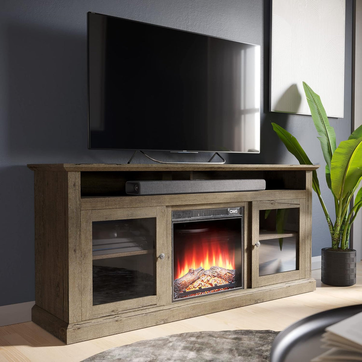 Stone Grey Electric Fireplace TV Stand I70791