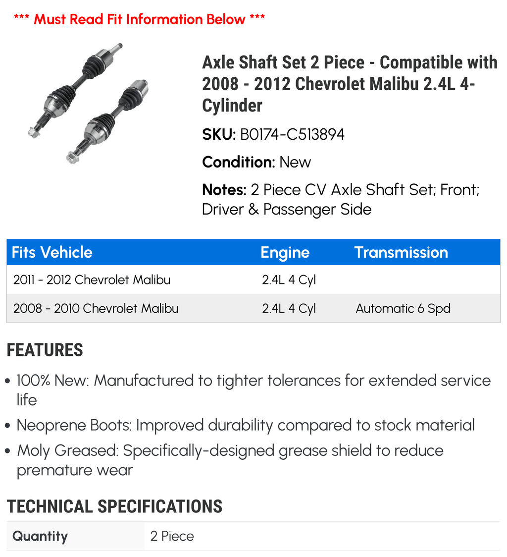 Axle Shaft Set 2 Piece E387997