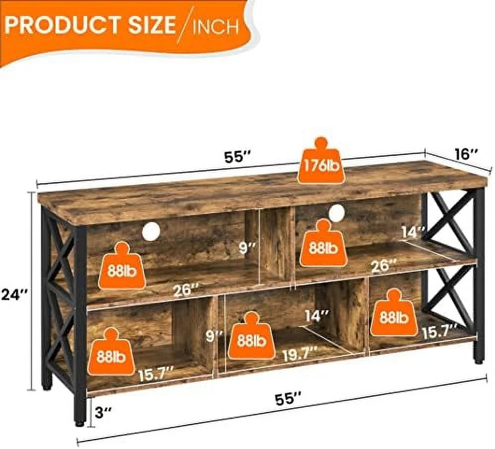 Industrial Wood and Metal TV Stand with Cabinet X371389