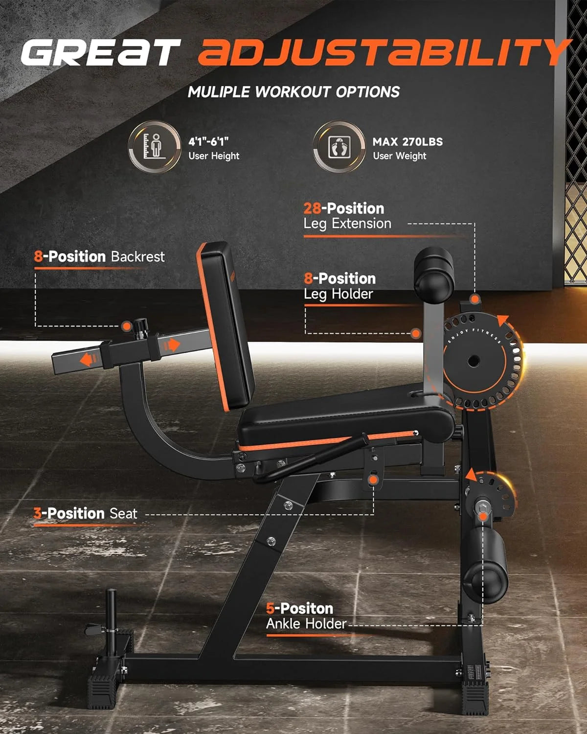 3-in-1 Adjustable Leg Extension and Curl Machine L8132
