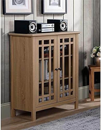Light Oak Wood Sideboard Buffet with Double Framed Tempered Glass Doors X2603