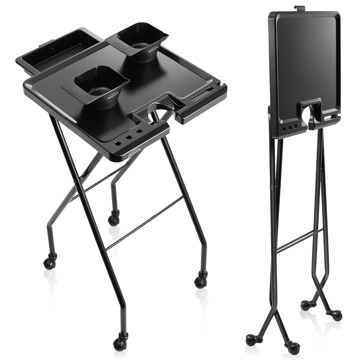 Rolling Salon Coloring Tray with Drawer and Magnetic Bowls, Black A424