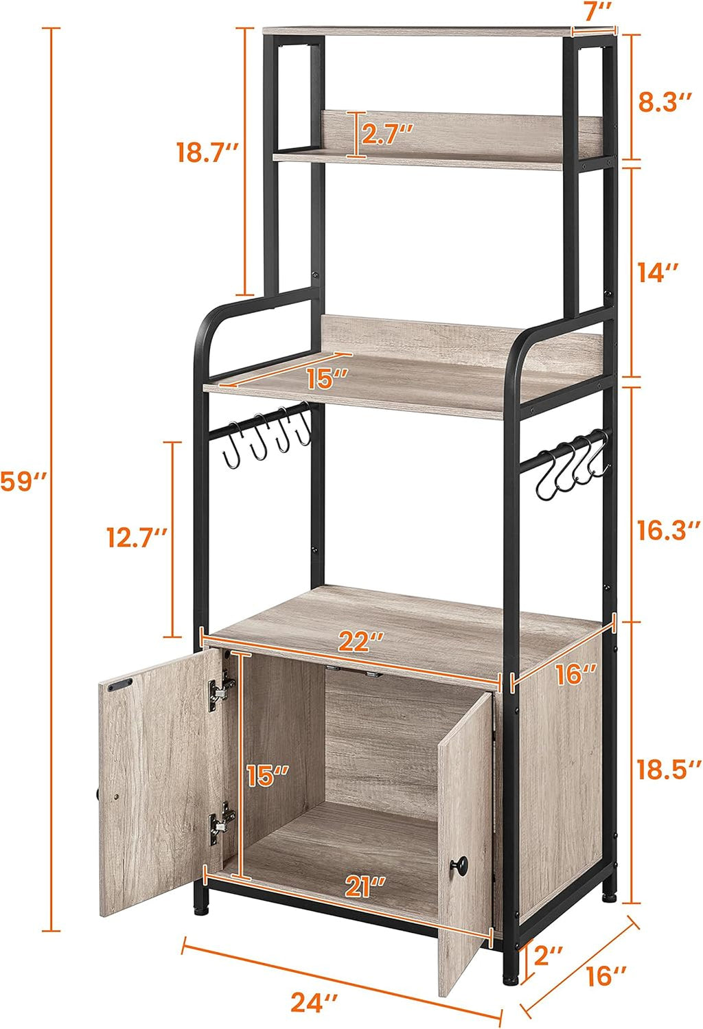 4-Tier Kitchen Bakers Rack with Storage Cabinet and Hutch E709595