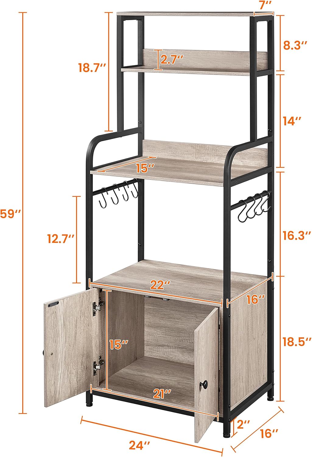 4-Tier Kitchen Bakers Rack with Storage Cabinet and Hutch E709595
