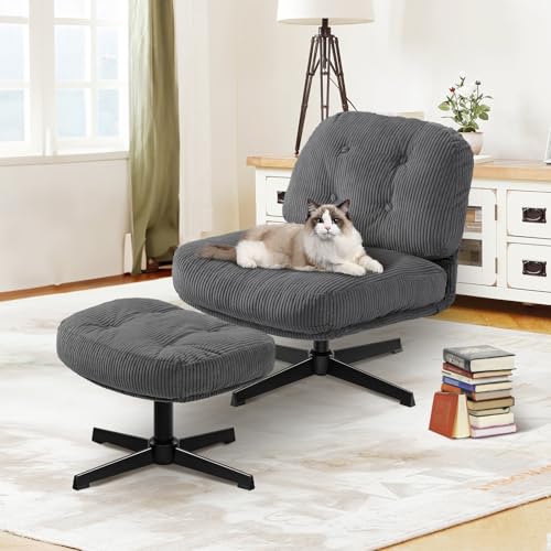 Dark Gray Swivel Accent Chair with Ottoman E858
