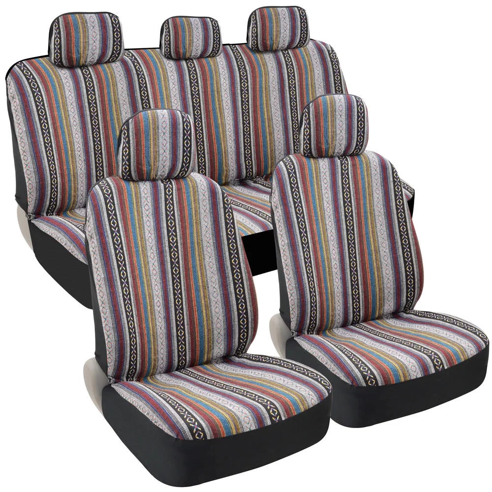 Striped Heavy Duty Woven Car Seat Covers Full Set 9pc O926