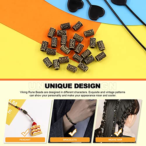 300Pcs Viking Rune Beads Hair Beard Beads Set including 5Pcs Black Pull Hairpin Quick Beader Hairpins and 200Pcs Black Rubber Bands with a Bag R3086