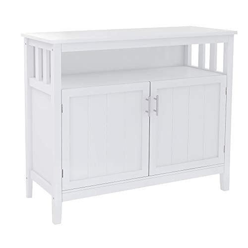 White Solid Wood Buffet Table with 2 Doors and Shelves S823992