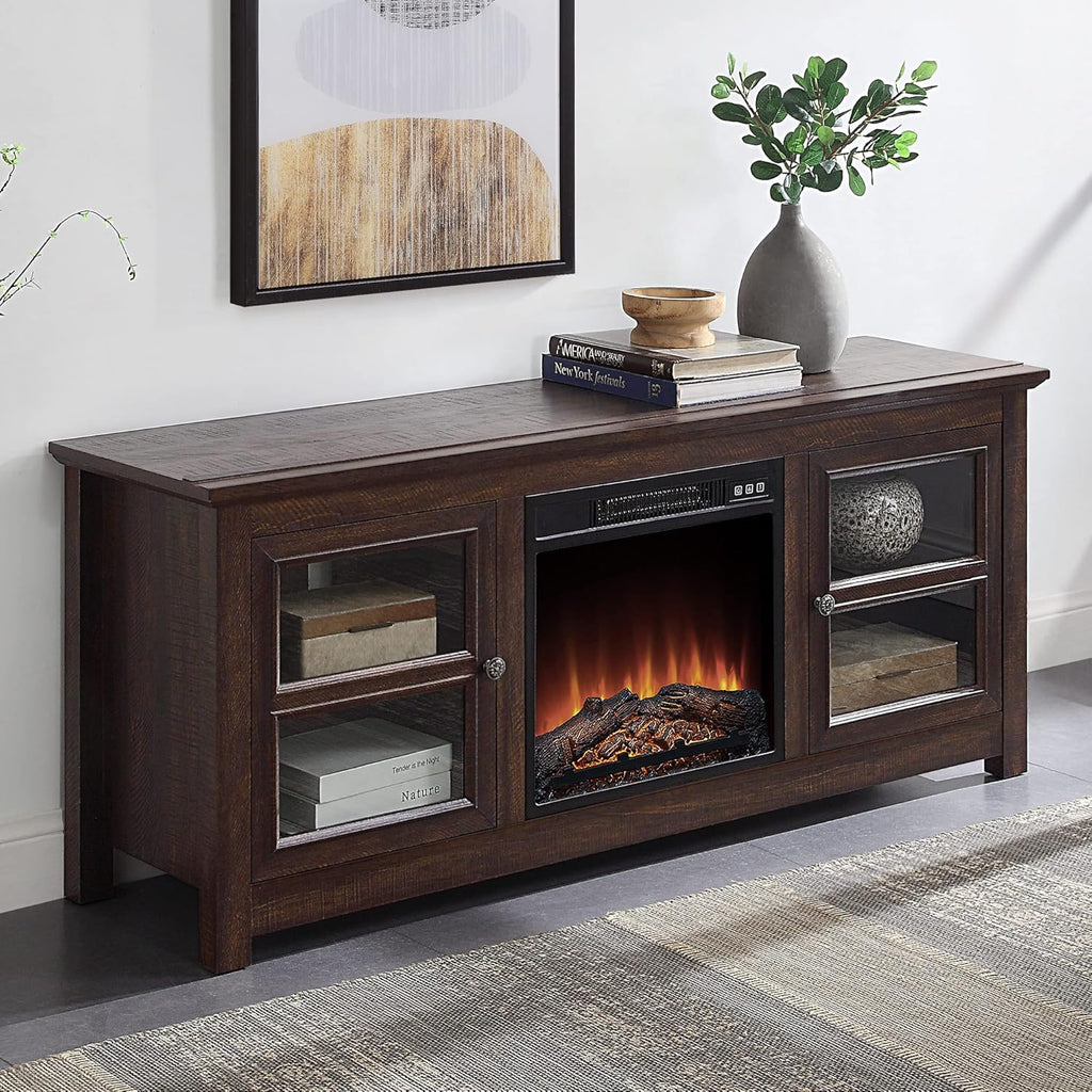 Electric Fireplace TV Stand for TVs up to 55 Inch with Storage Shelves & Cabinets U18857