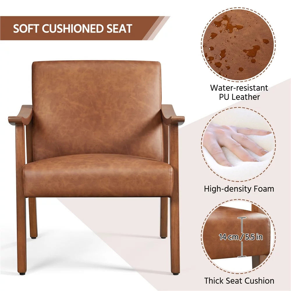 Light Brown Faux Leather Armchair with Solid Wood Legs A4135