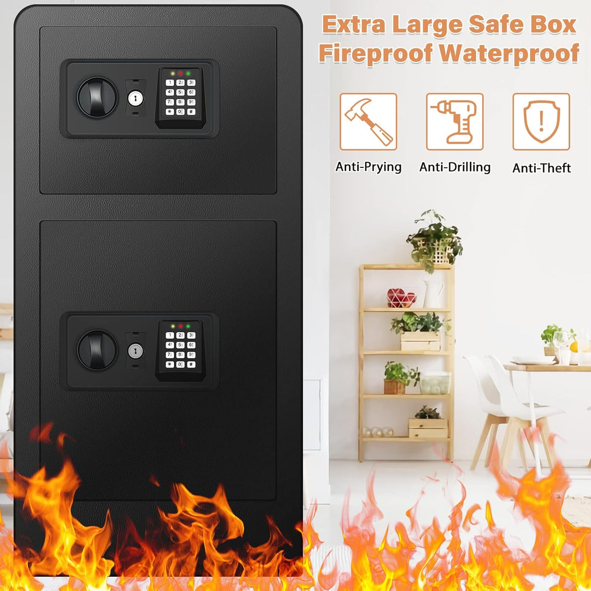 Extra Large Fireproof Safe Box with Double Safe, 83 LB Heavy Duty Security Home Safe with Inner Cabinet Box K616