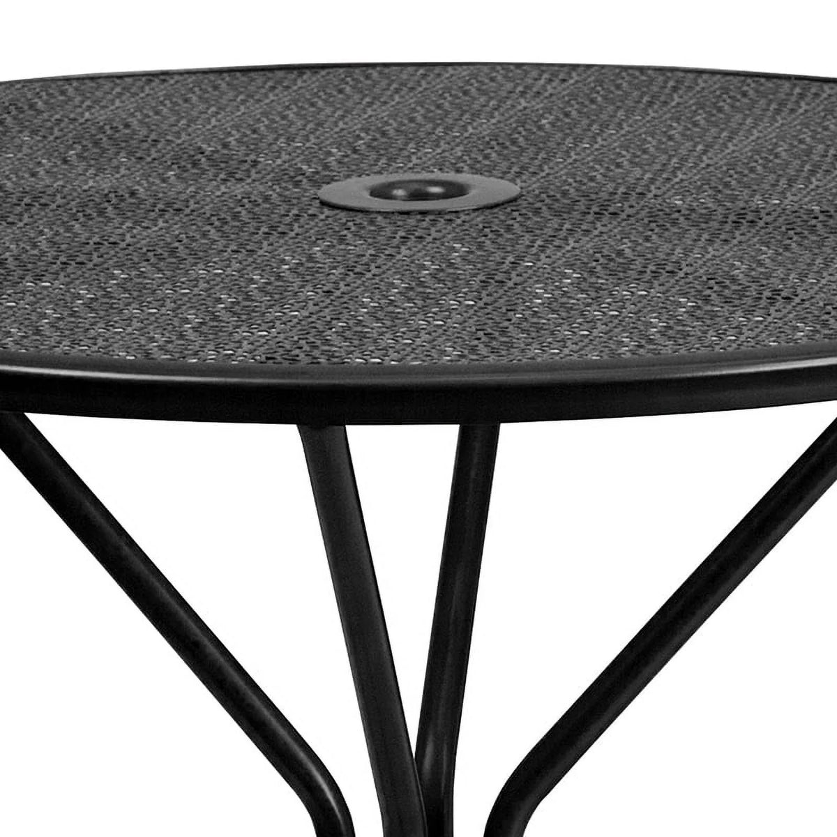 Round Black Indoor-Outdoor Steel Patio Table with Umbrella Hole P33165