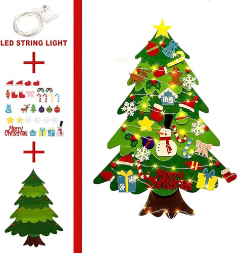 Felt Christmas Tree with 32 Ornaments and Lights M5296
