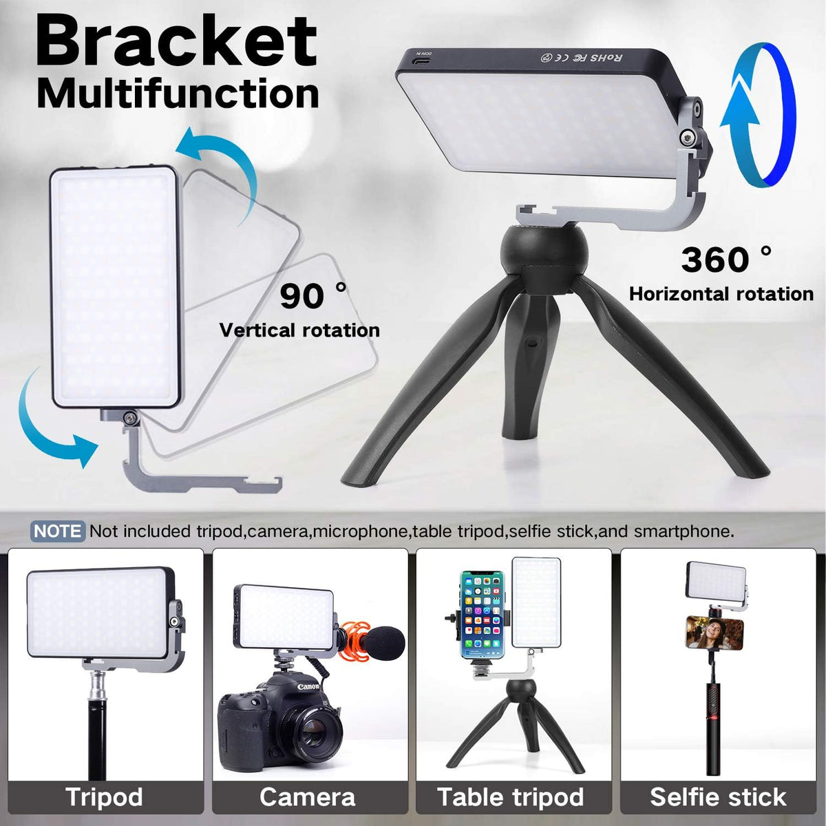 Pocket RGB Camera Light with Aluminum Alloy Body, Adjustable Tripod Stand, Pack of 2 T72541