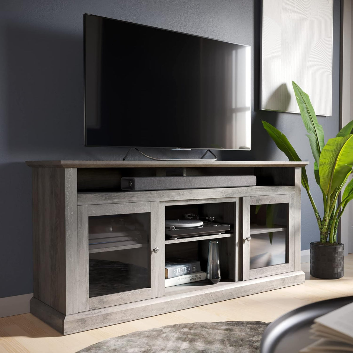 Stone Grey Electric Fireplace TV Stand I70791