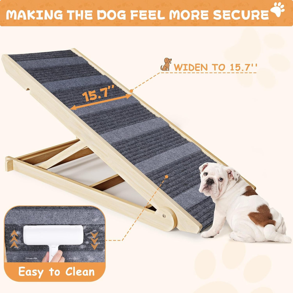 Folding Wooden Pet Ramp, 7 Adjustable Height from 10.8" to 26.6", Supports Up to 200lbs K1834