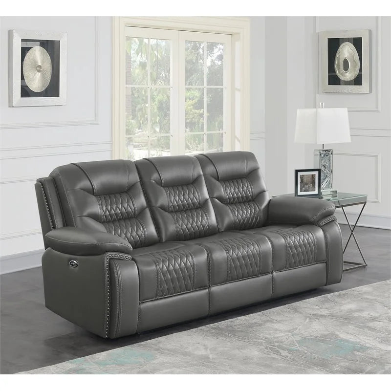 Charcoal Tufted Faux Leather Power Sofa T65386