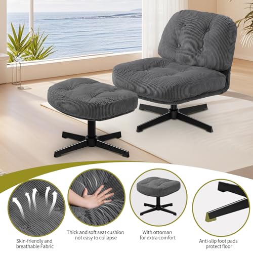 Dark Gray Swivel Accent Chair with Ottoman E858