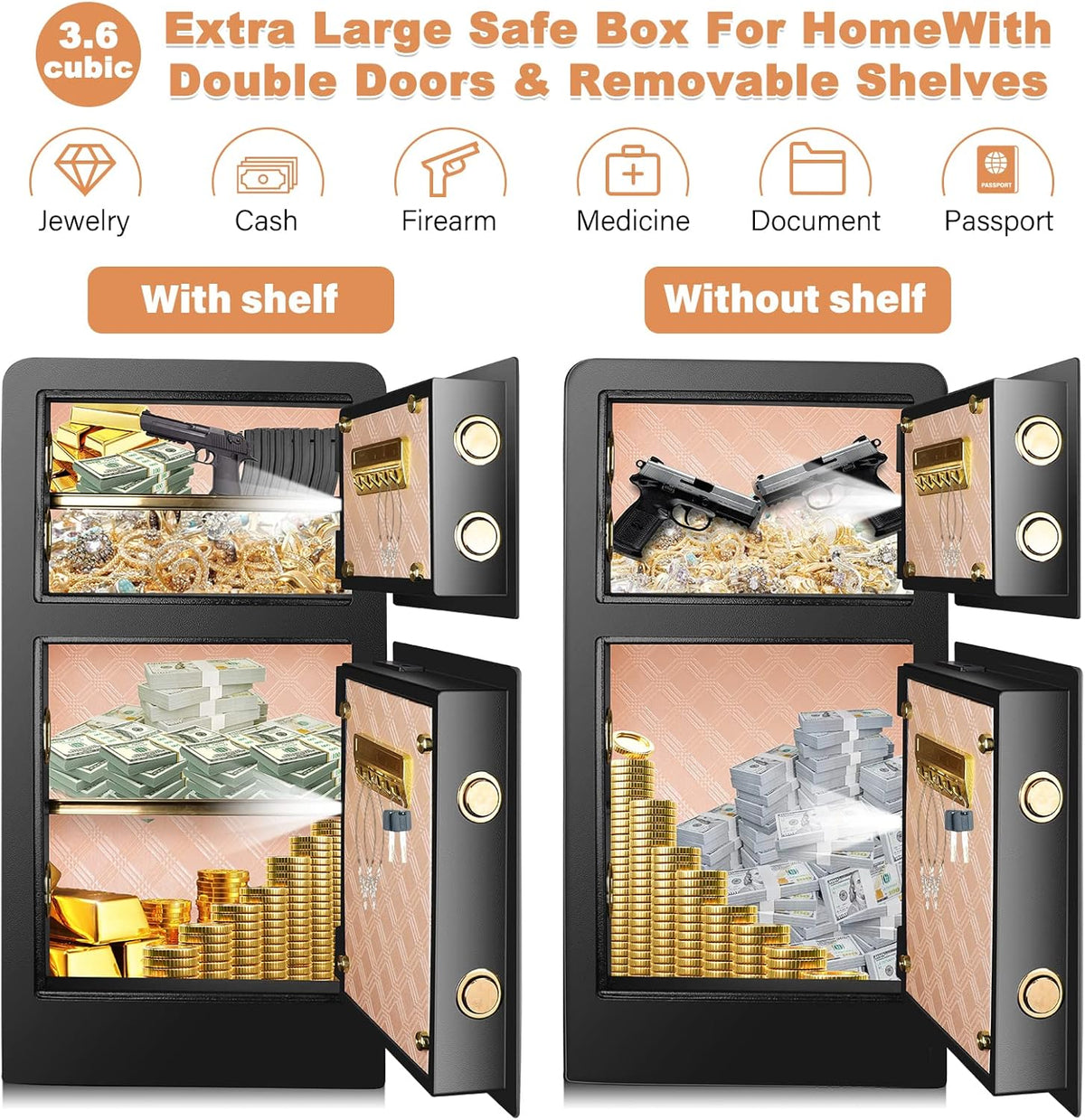 Extra Large Fireproof Safe Box with Double Safe, 83 LB Heavy Duty Security Home Safe with Inner Cabinet Box K616