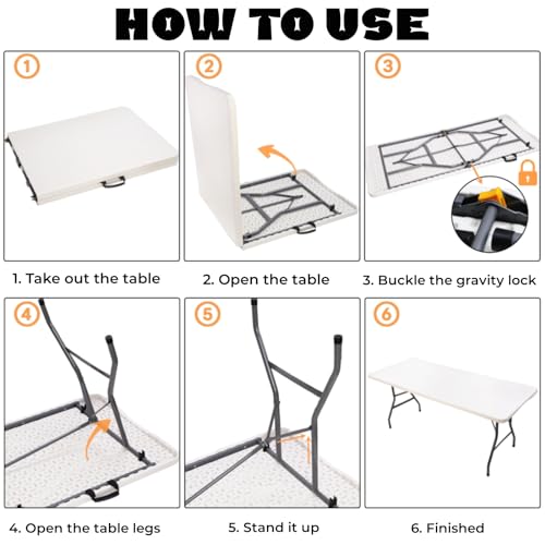 6 Foot White Folding Plastic Table W16991