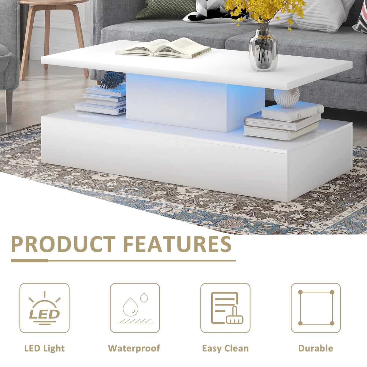 Coffee Table with LED White Y55087