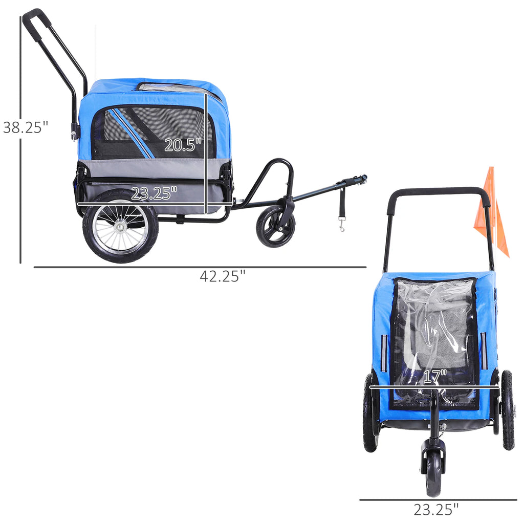 2-In-1 Dog Bicycle Trailer & Jogging Stroller with Swivel Wheels, Blue R921934