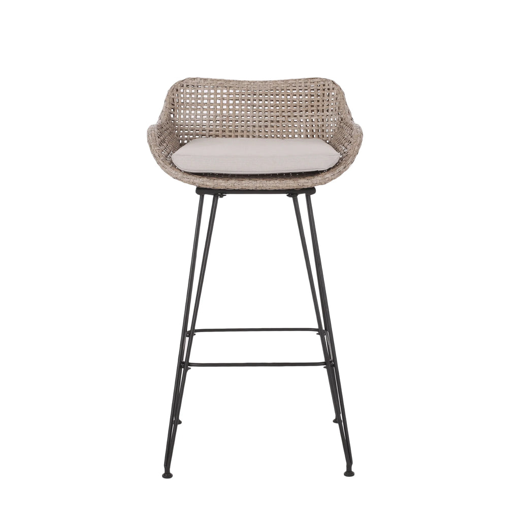Wicker and Metal Outdoor Barstools with Cushion, Set of 4 C349064