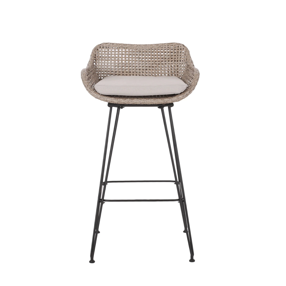Wicker and Metal Outdoor Barstools with Cushion, Set of 4 C349064