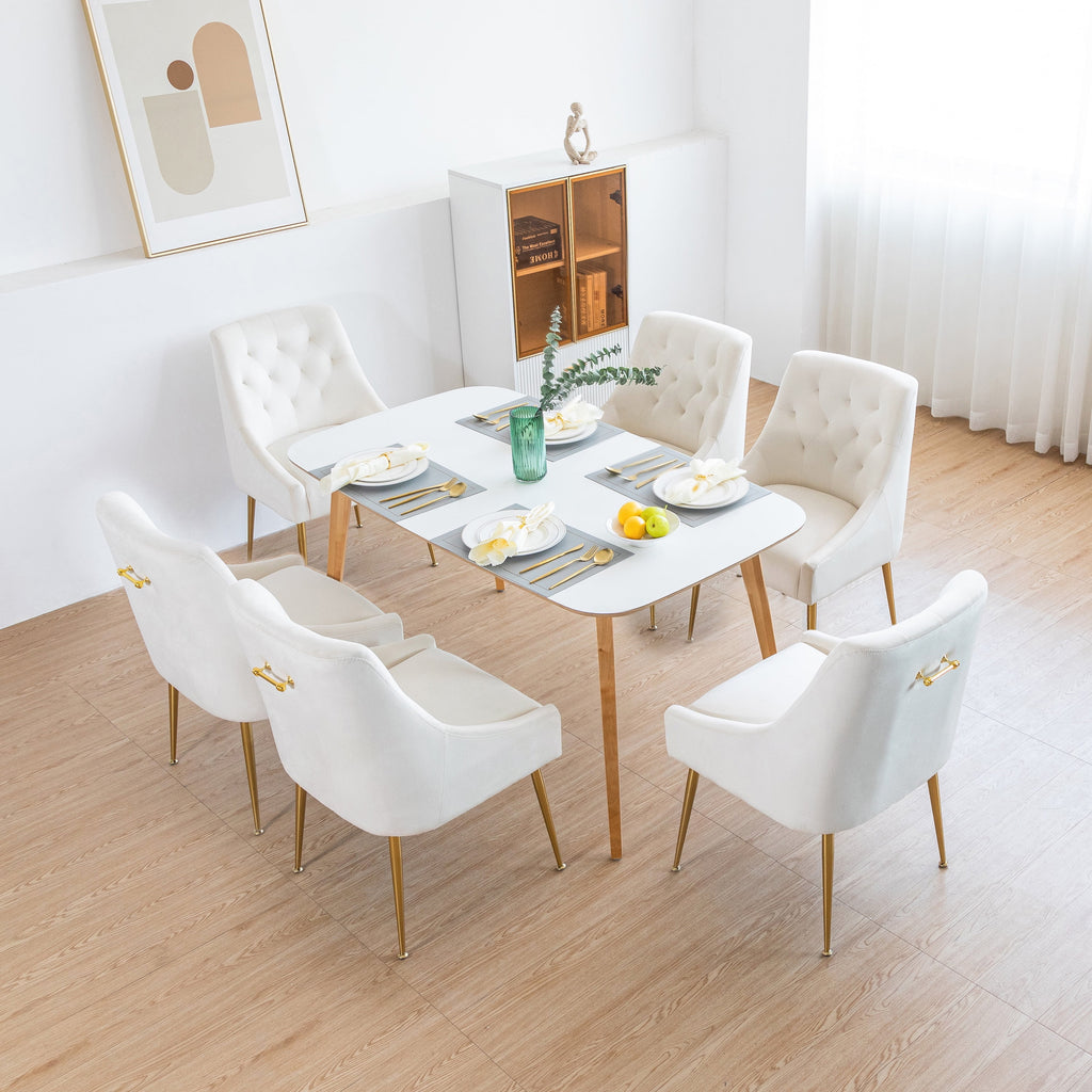 Beige Velvet Upholstered Dining Chairs Set of 2 B82070