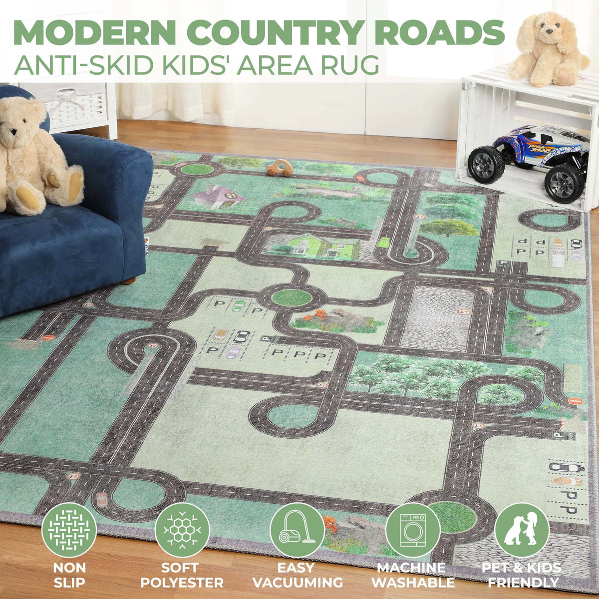 Pine Green 8' x 10' Kids Indoor Area Rug X525