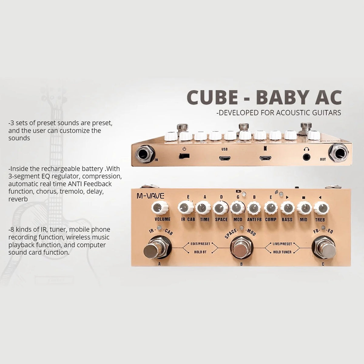Portable Multifunctional Acoustic Guitar Effect Pedal E48199