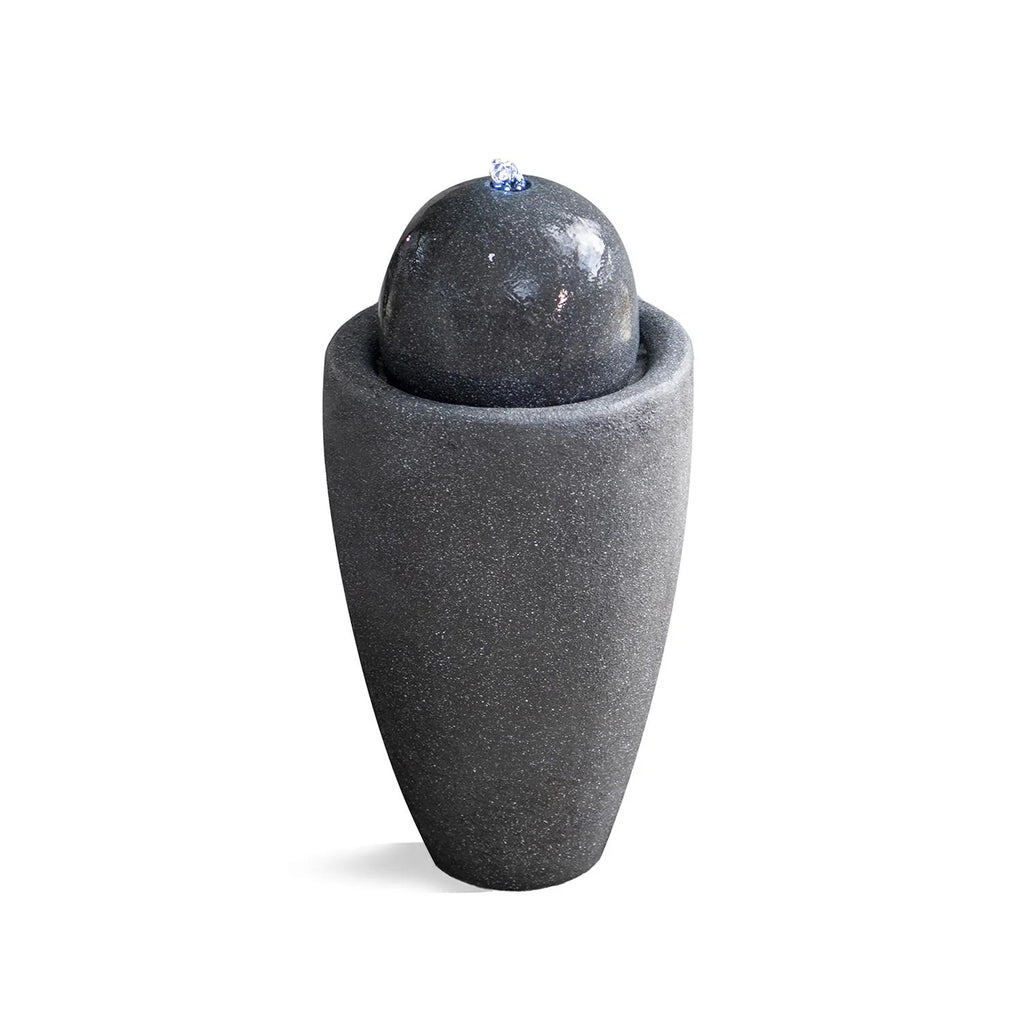 25.98"W Round Stone Indoor/Outdoor Water Fountain with LED Lights, Gray O416