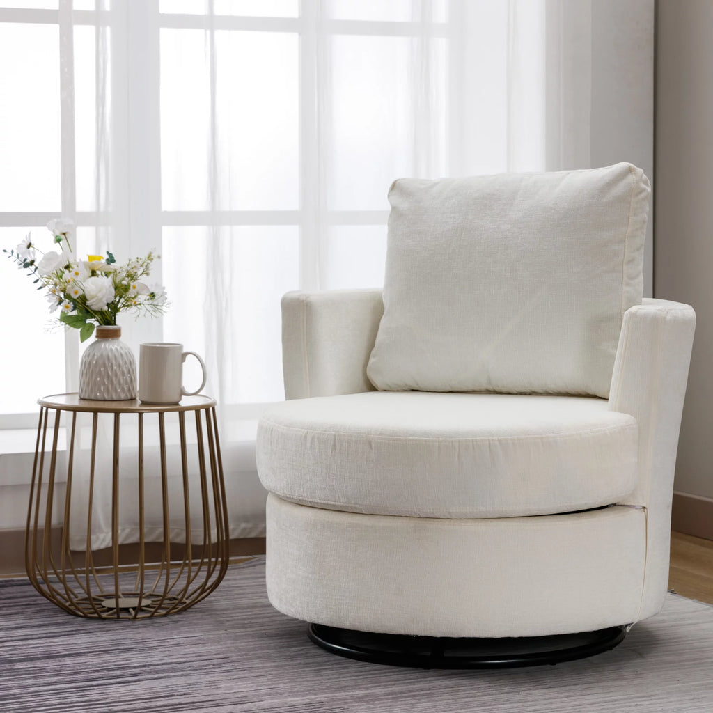 Beige Chenille Swivel Barrel Armchair S520897