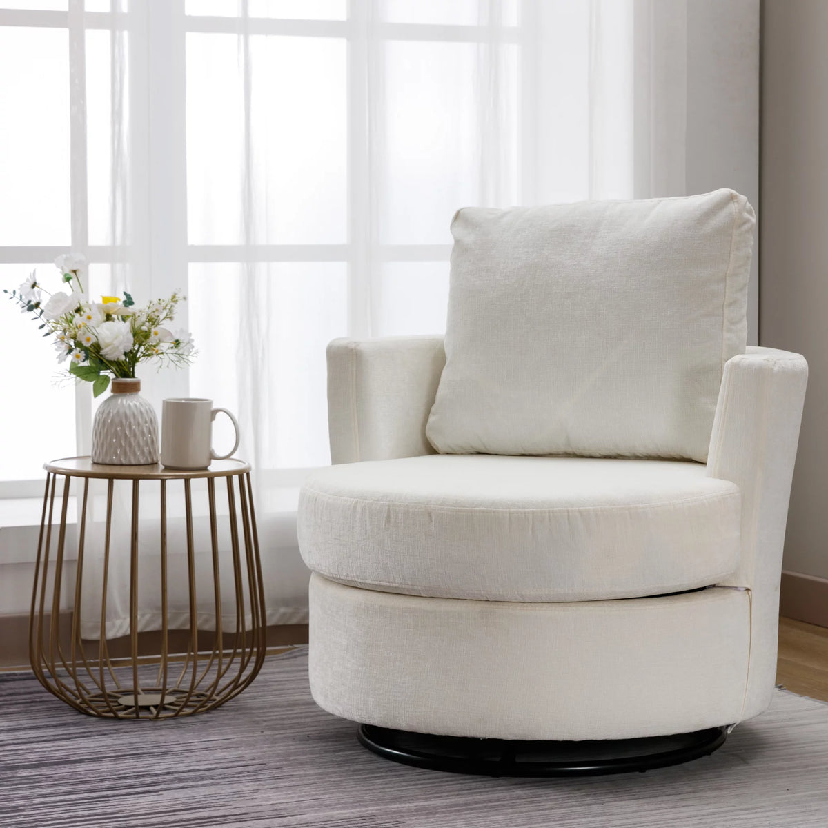 Beige Chenille Swivel Barrel Armchair S520897