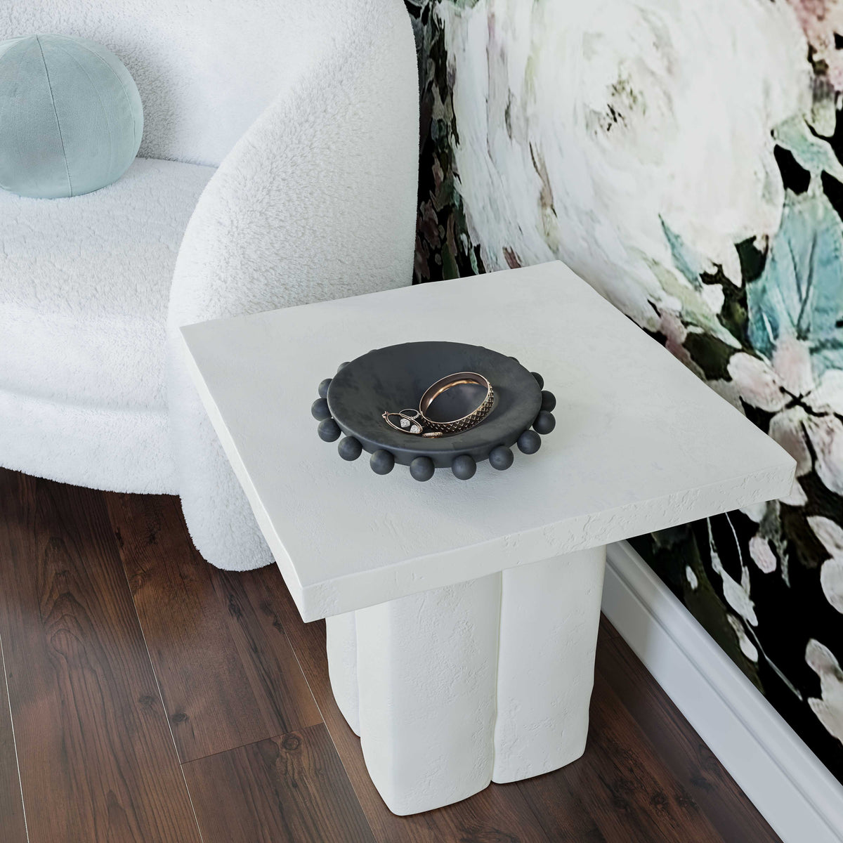 White Concrete Square Side Table H484