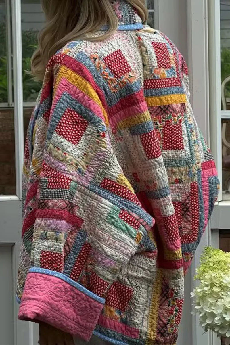 Vintage Geometric Printing Scarf Collar Outerwear G31093