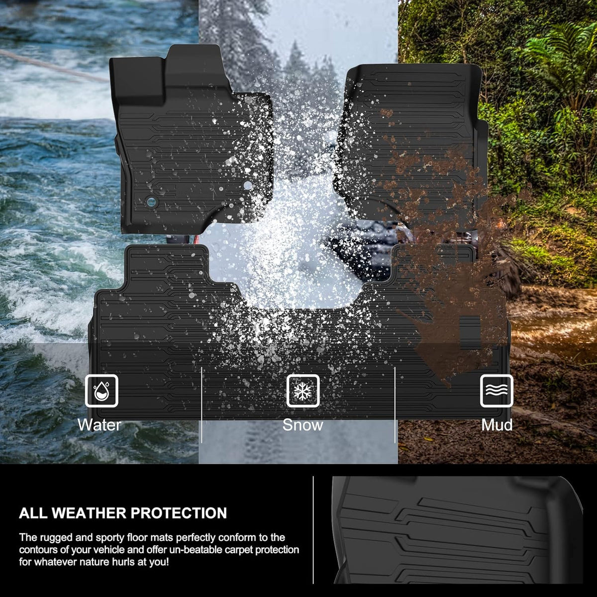 F150 Floor Mats for 2021 2022 Ford F-150 SuperCrew Cab All Weather Custom Fit Liners with Under Seat Lux Box M18217