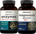 Magnesium Glycinate Capsules 500mg, 240 Count, Digestive Enzymes with Prebiotics, 240 Veggie Capsules F893