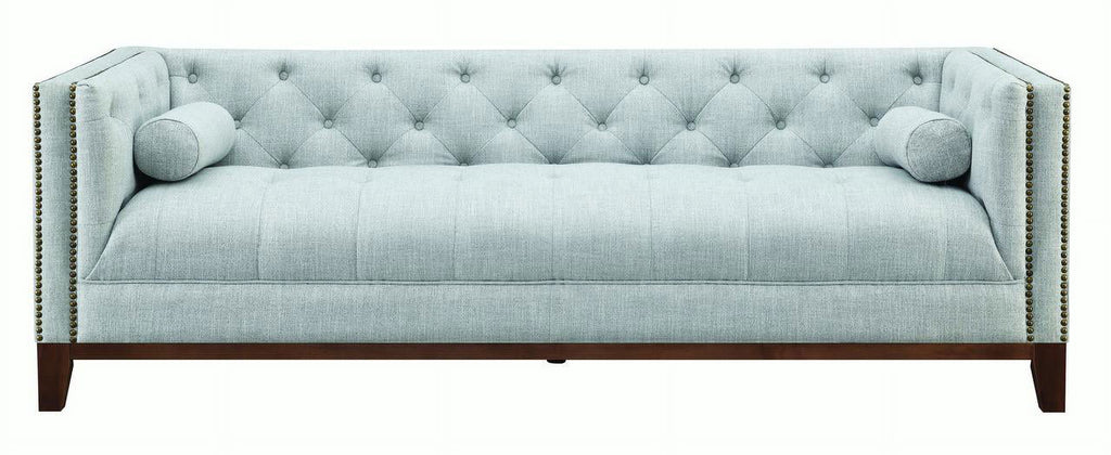White and Brown Button Tufted Fabric Sofa L7097