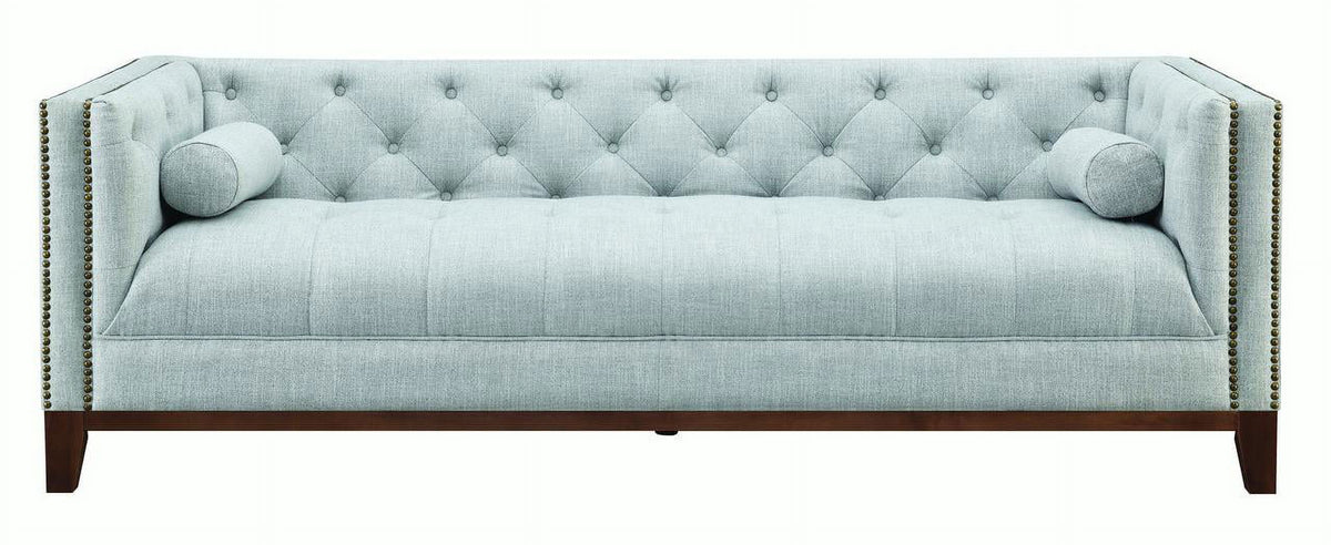 White and Brown Button Tufted Fabric Sofa L7097