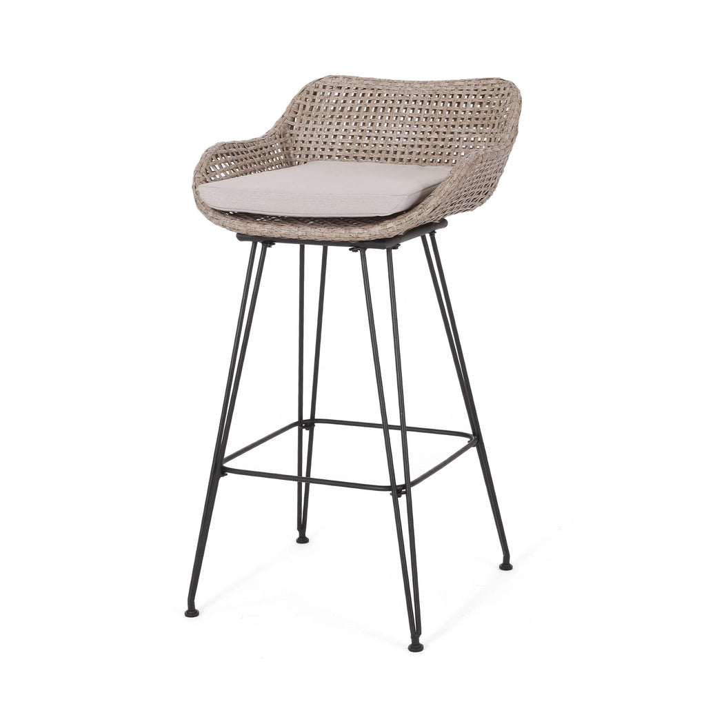 Wicker and Metal Outdoor Barstools with Cushion, Set of 4 C349064