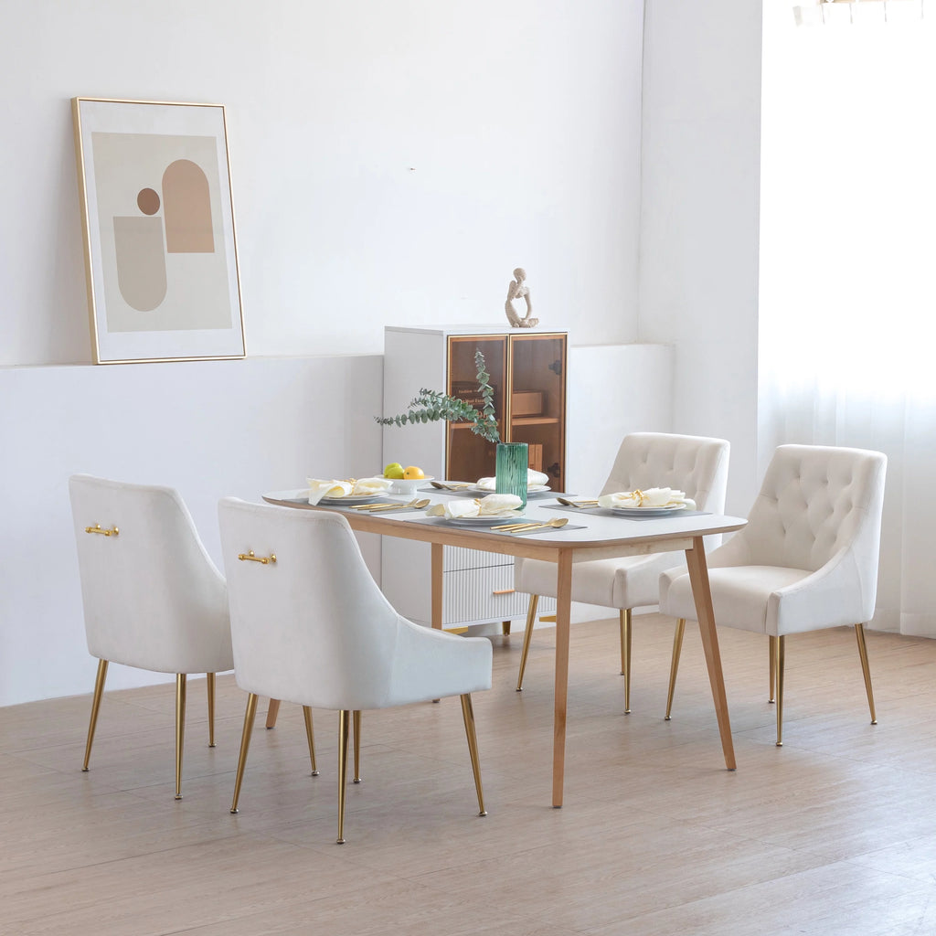 Beige Velvet Upholstered Dining Chairs Set of 2 B82070