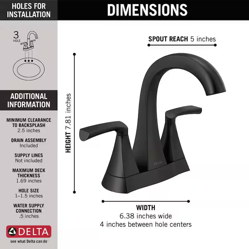 2-Handle Centerset Bathroom Faucet in Matte Black F6678