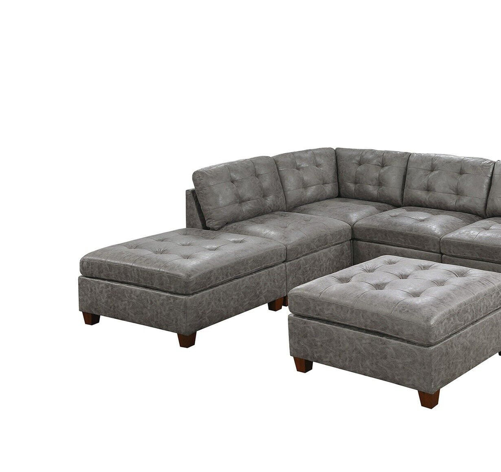 Antique Grey Leatherette 7pcs Sectional Sofa Set A168868
