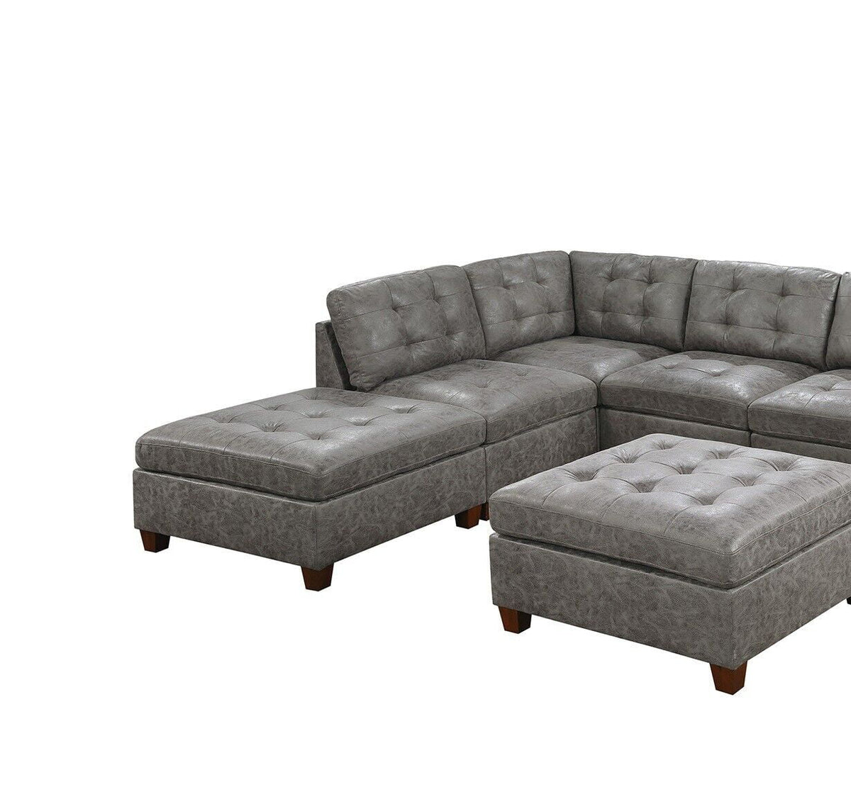 Antique Grey Leatherette 7pcs Sectional Sofa Set A168868