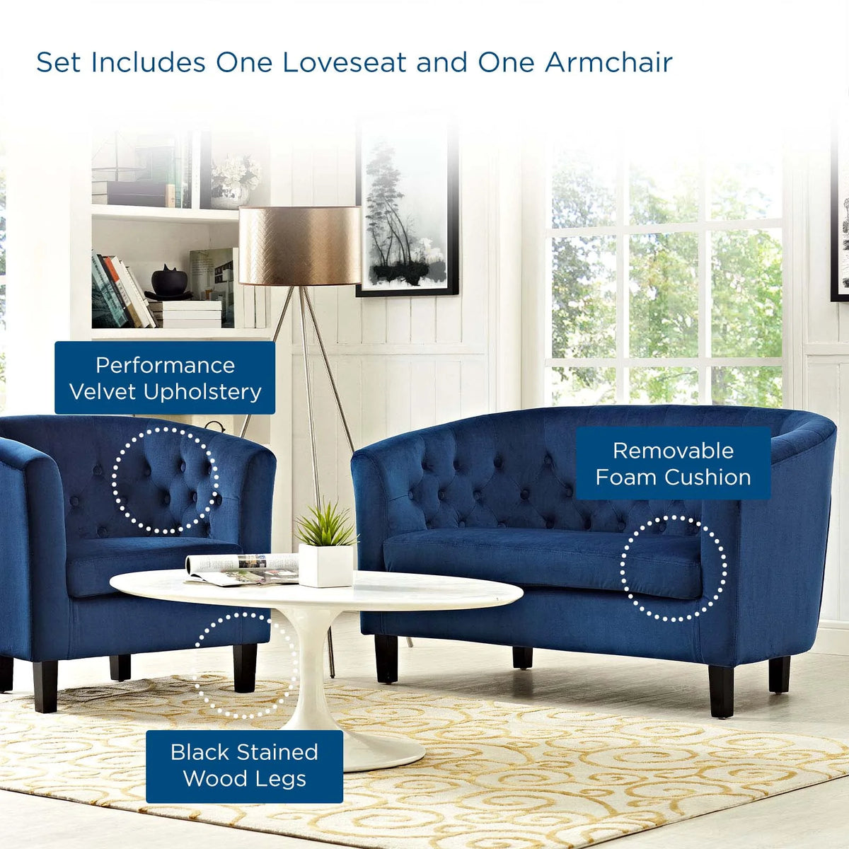 Navy Performance Velvet Loveseat and Armchair Set L454039