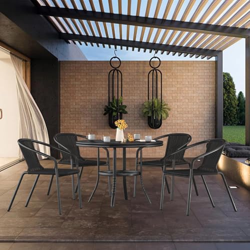 Black Set of 6 Rattan Stackable Outdoor Dining Chairs T633815