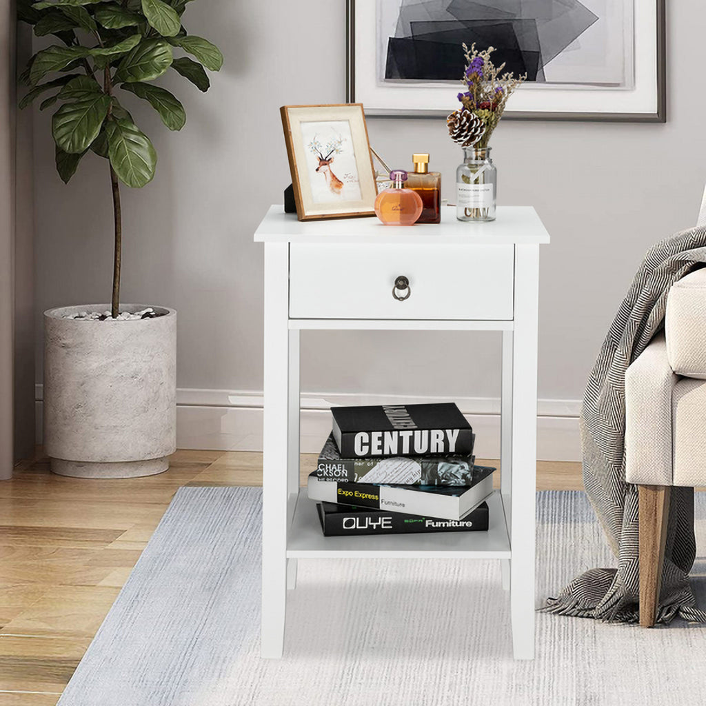 White Wooden Nightstand Q158691